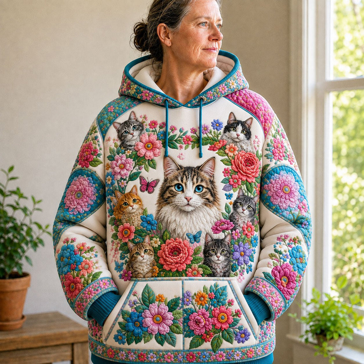Garden Cat Steps hoodie, all-over print