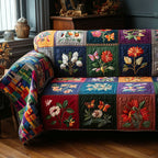 Flowers on Bright Color Squares Sofa Cover