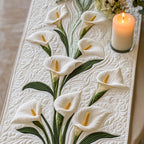 White Calla Lilies on Cream Table Runner