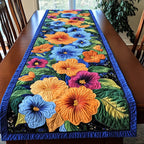 Bright Hibiscus and Blue Blooms Table Runner