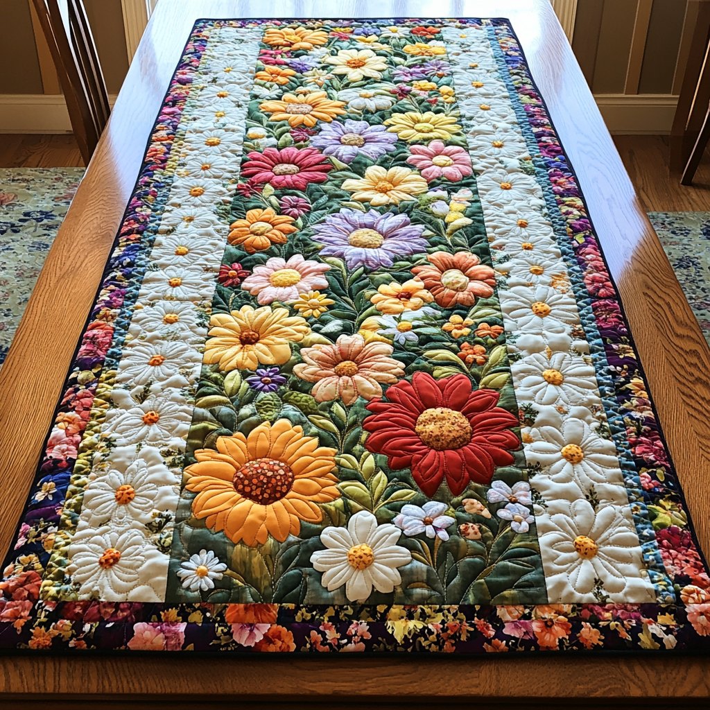 Colorful Cottage Garden Border Table Runner