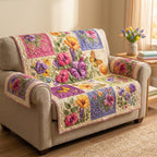 Pink and Purple Blooms with Butterflies Sofa Cover