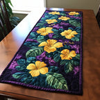 Yellow Hibiscus on Purple Ground Table Runner