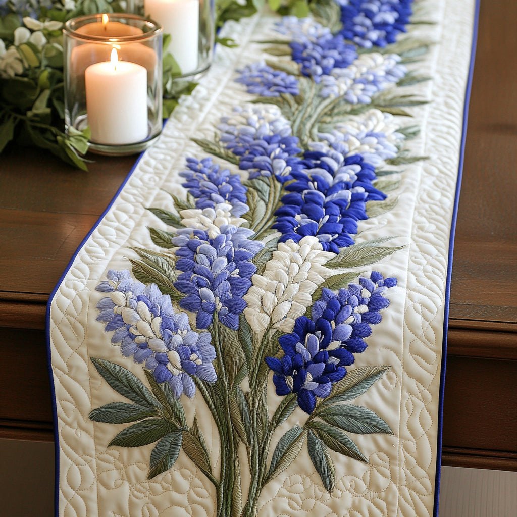Bluebonnet Spikes on Cream Table Runner