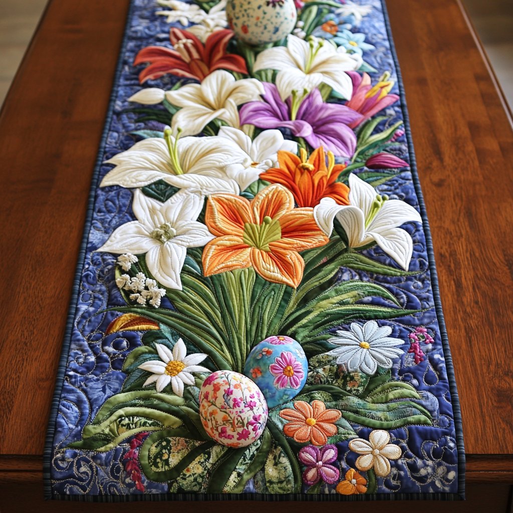 White Lily and Easter Egg Table Runner