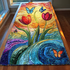 Tulips on Swirling Blue Sky Table Runner