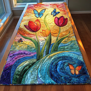 Tulips on Swirling Blue Sky Table Runner - Made to Order
