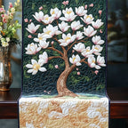 White Blossom Tree on Green Table Runner