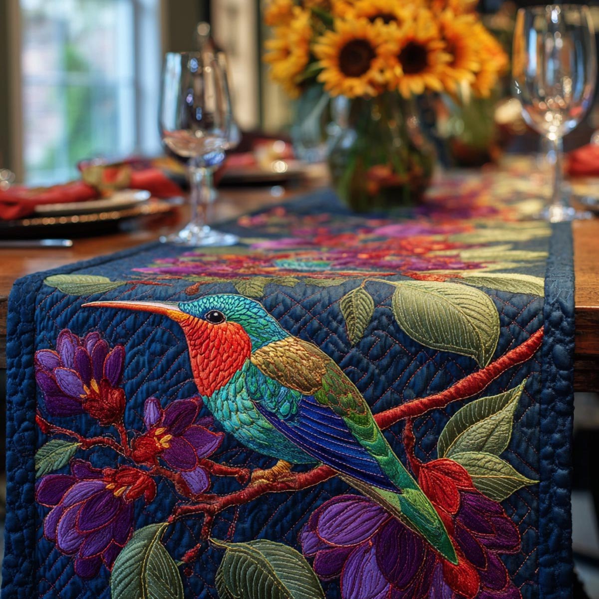 Garden Hummingbird Table Runner