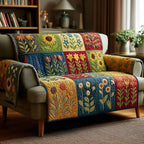 Sunflowers and Tulips on Patchwork Sofa Cover