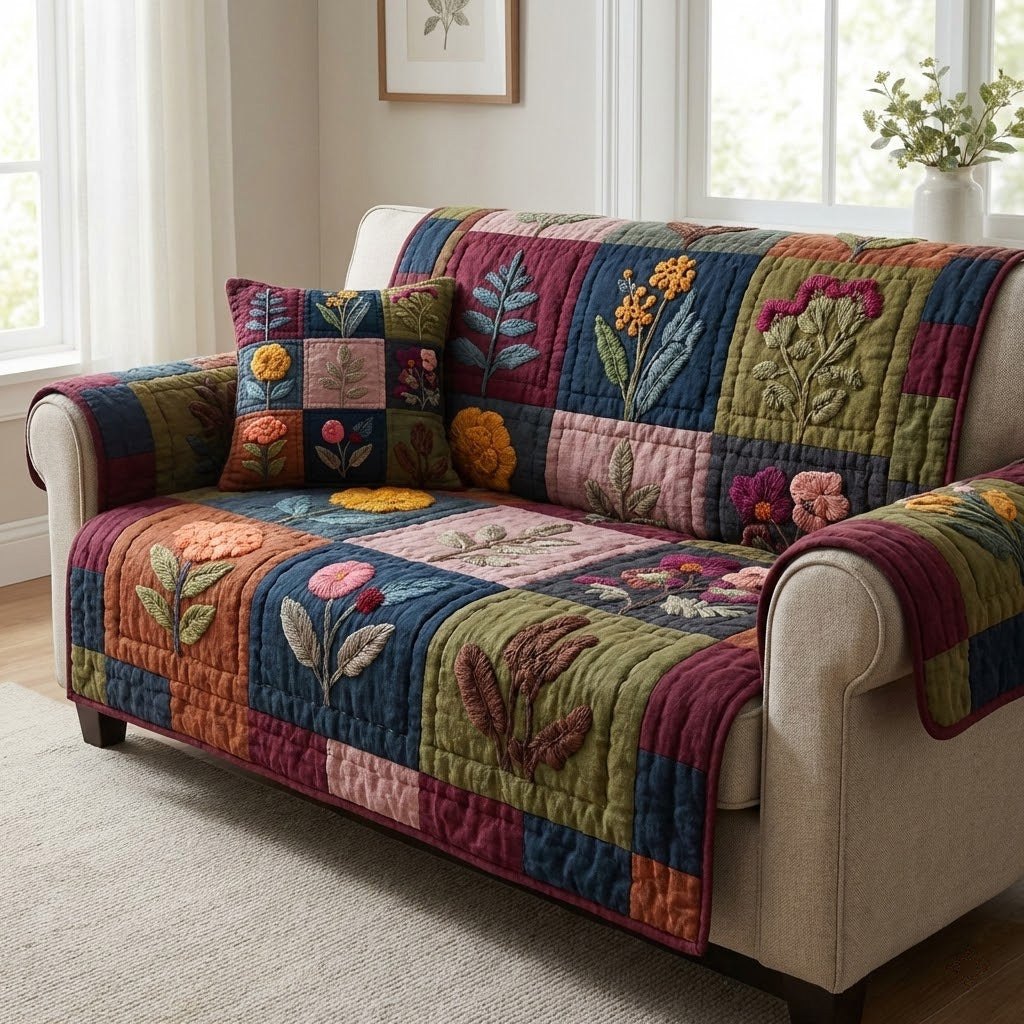 Garden Vegetables on Rustic Patches Sofa Cover