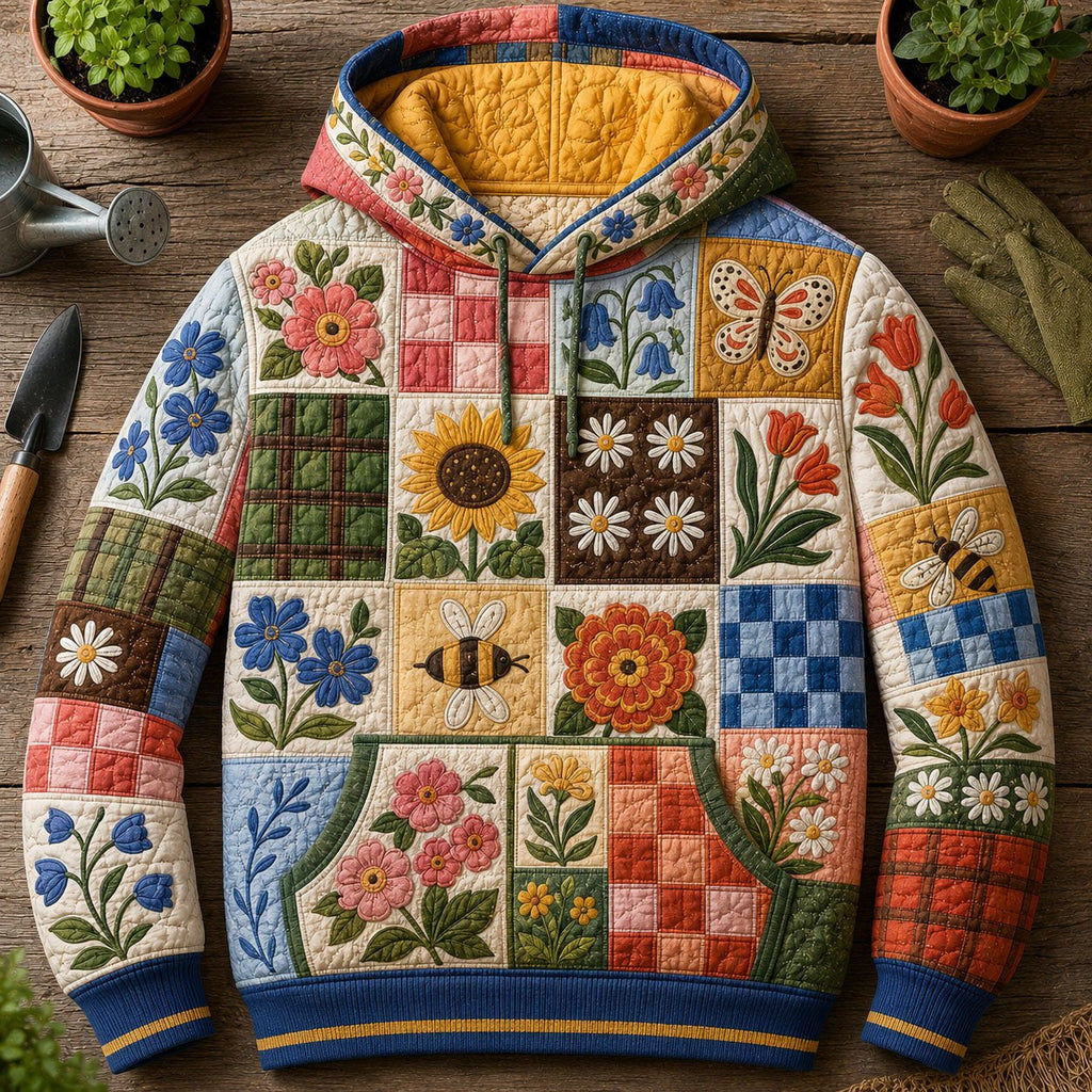 Garden Patchwork hoodie, all-over print