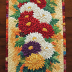 Chrysanthemums in Red White and Purple Table Runner
