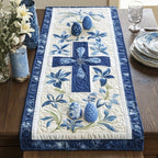 Blue Cross with Flowers and Eggs Table Runner