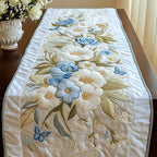 Pale Blue Flowers with Butterflies Table Runner