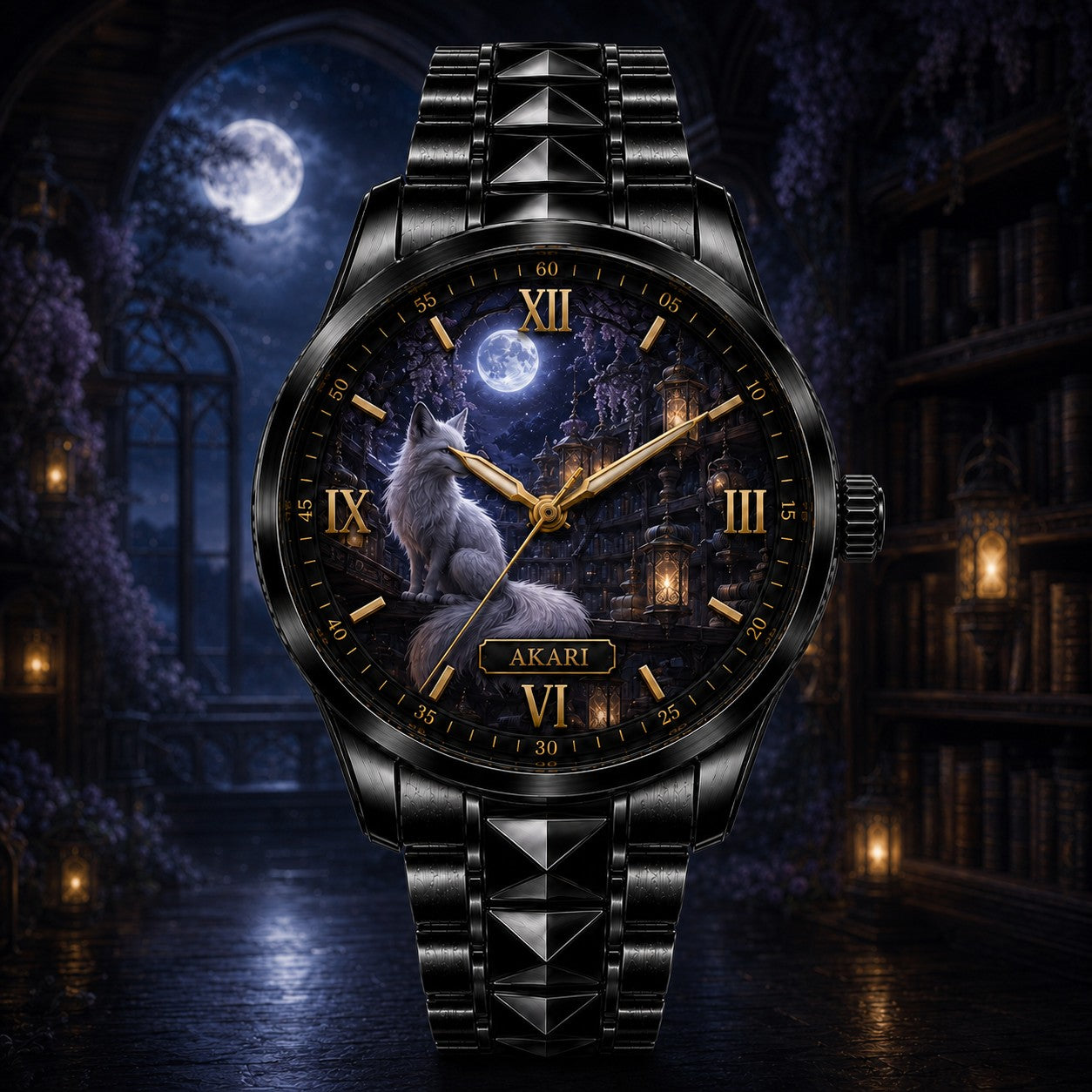 Custom Moonlit Fox Library Watch — personalized with a custom name