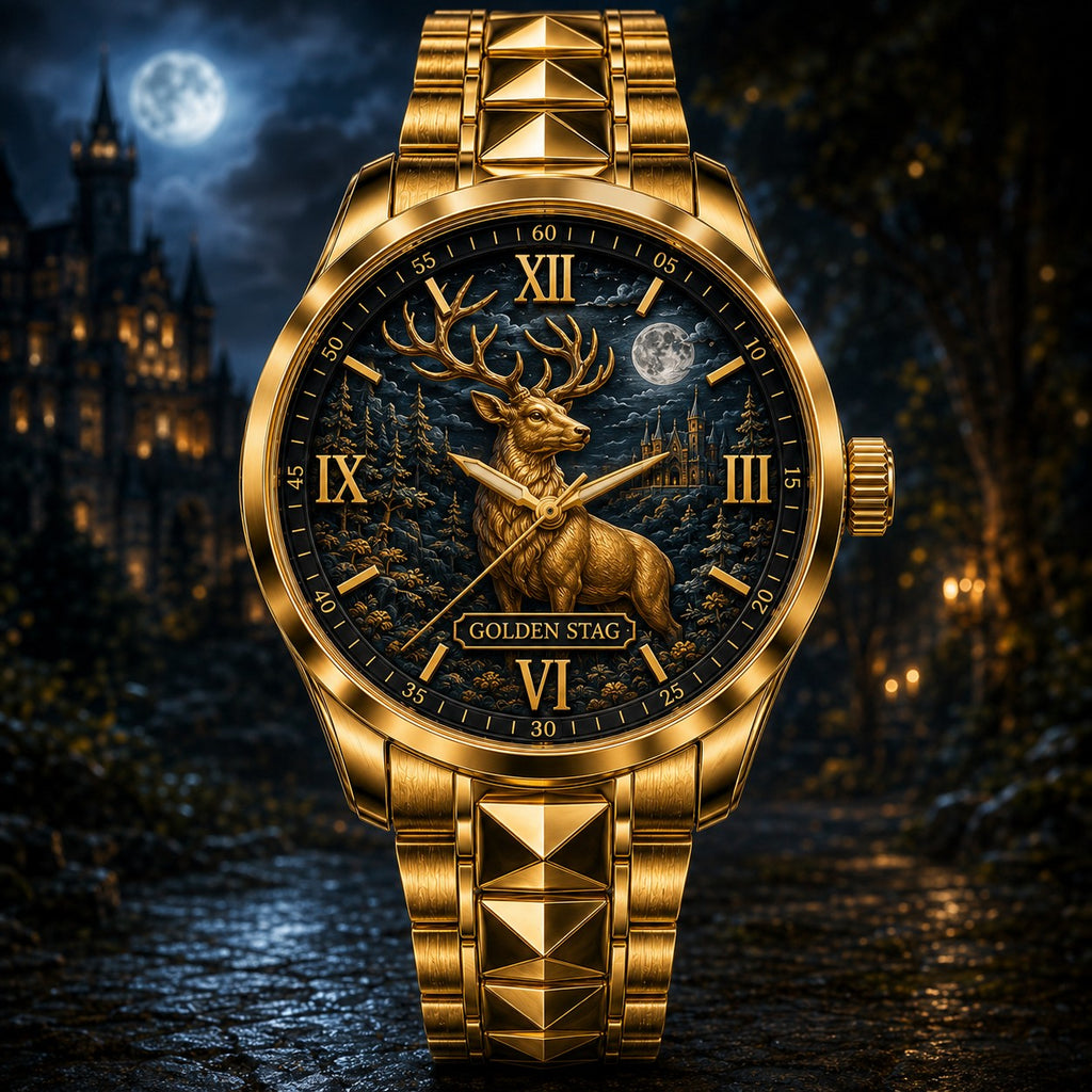 Personalized Golden Stag Watch with a custom name set into the design