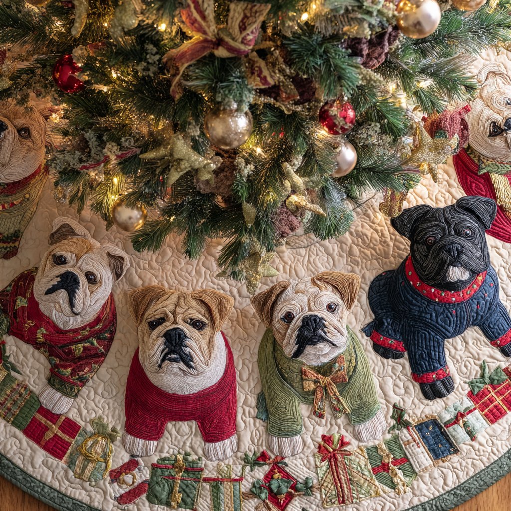 Gentle Bulldog Christmas Tree Skirt