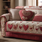 Red Hearts on Cream and Red Quilt Sofa Cover