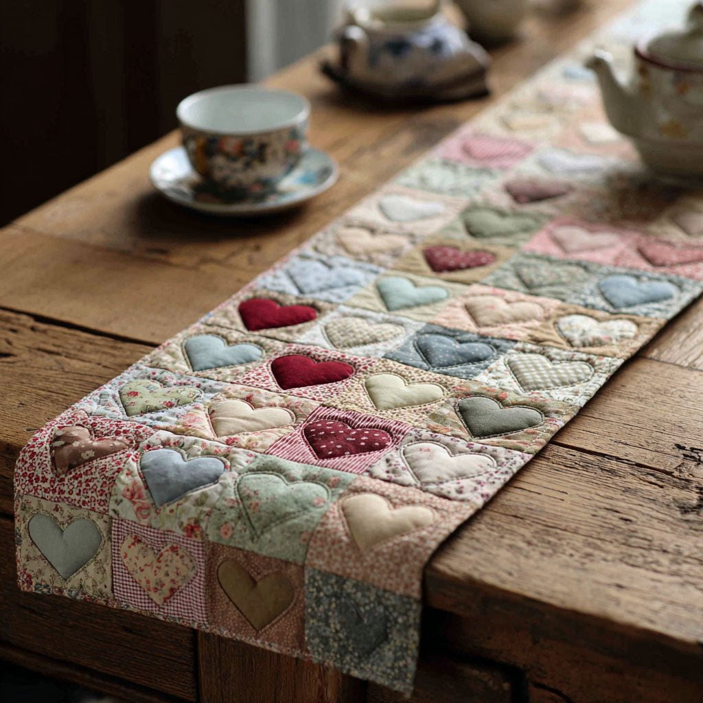Gentle Vintage Hearts Table Runner