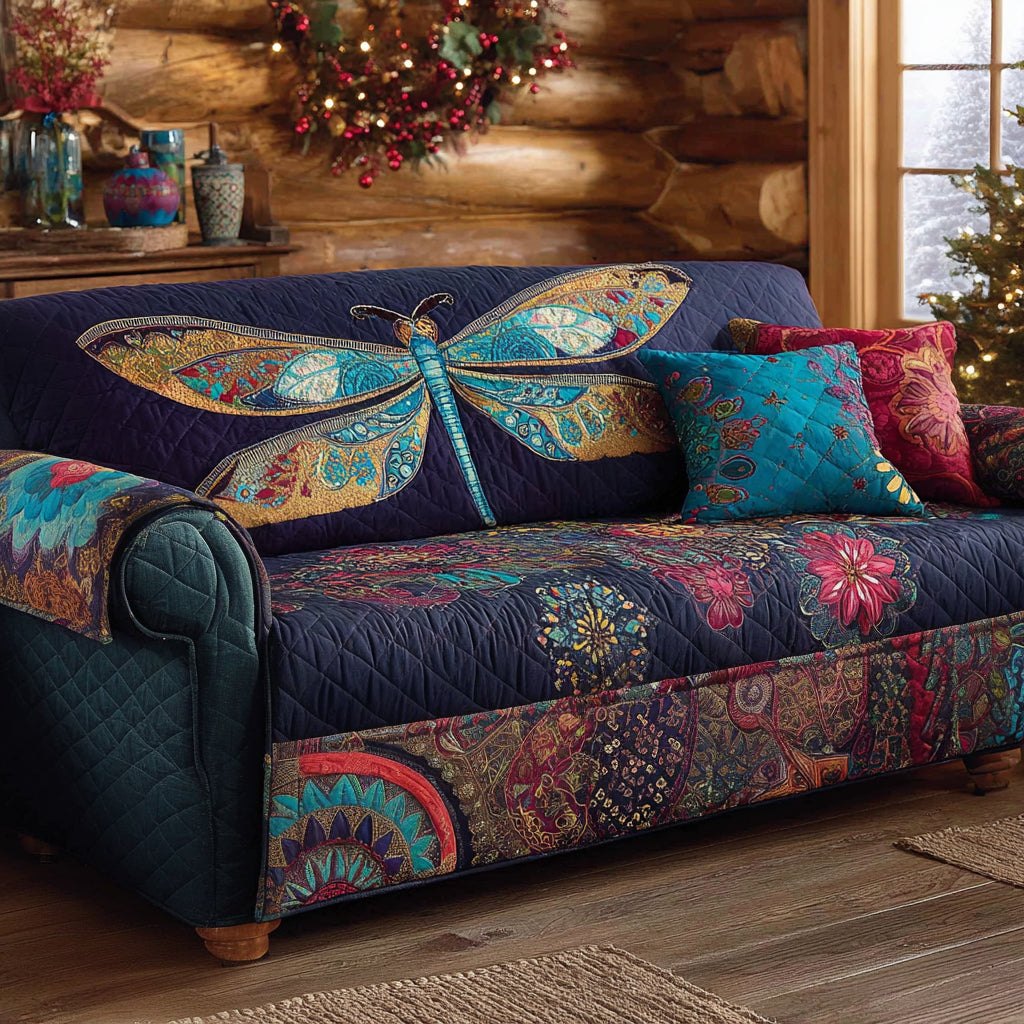 Dragonfly Over the Jewel Toned Mandala Sofa Cover