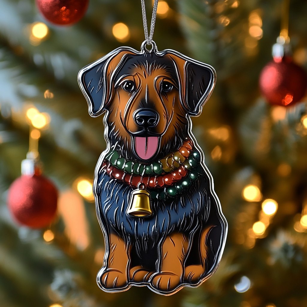 Rottweiler with a Golden Bell Christmas Ornament