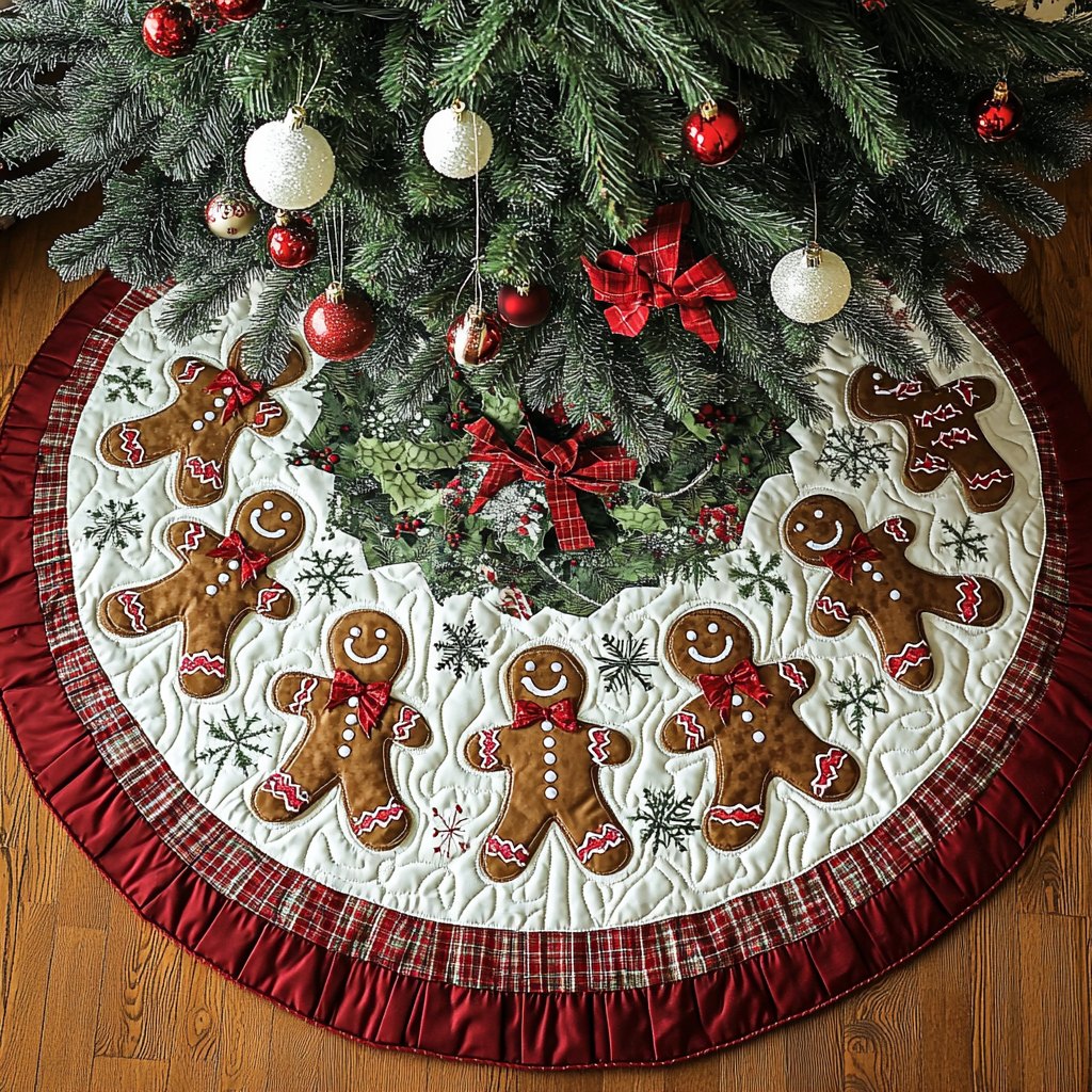 Gingerbread Men with Snowflakes Christmas Tree Skirt