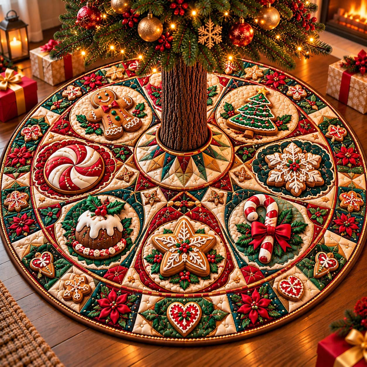 Gingerbread Cookie Medallion Christmas Tree Skirt