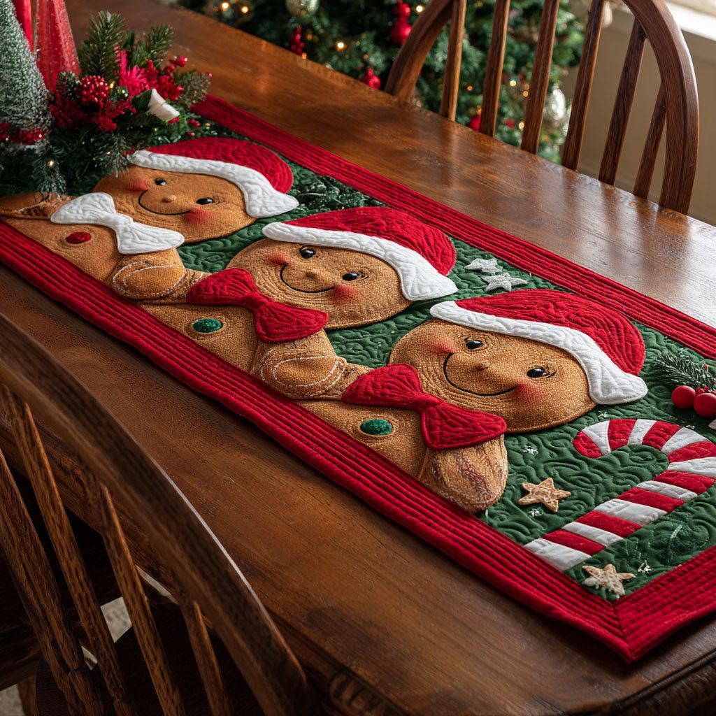 Gingerbread Men in Santa Hats Table Runner