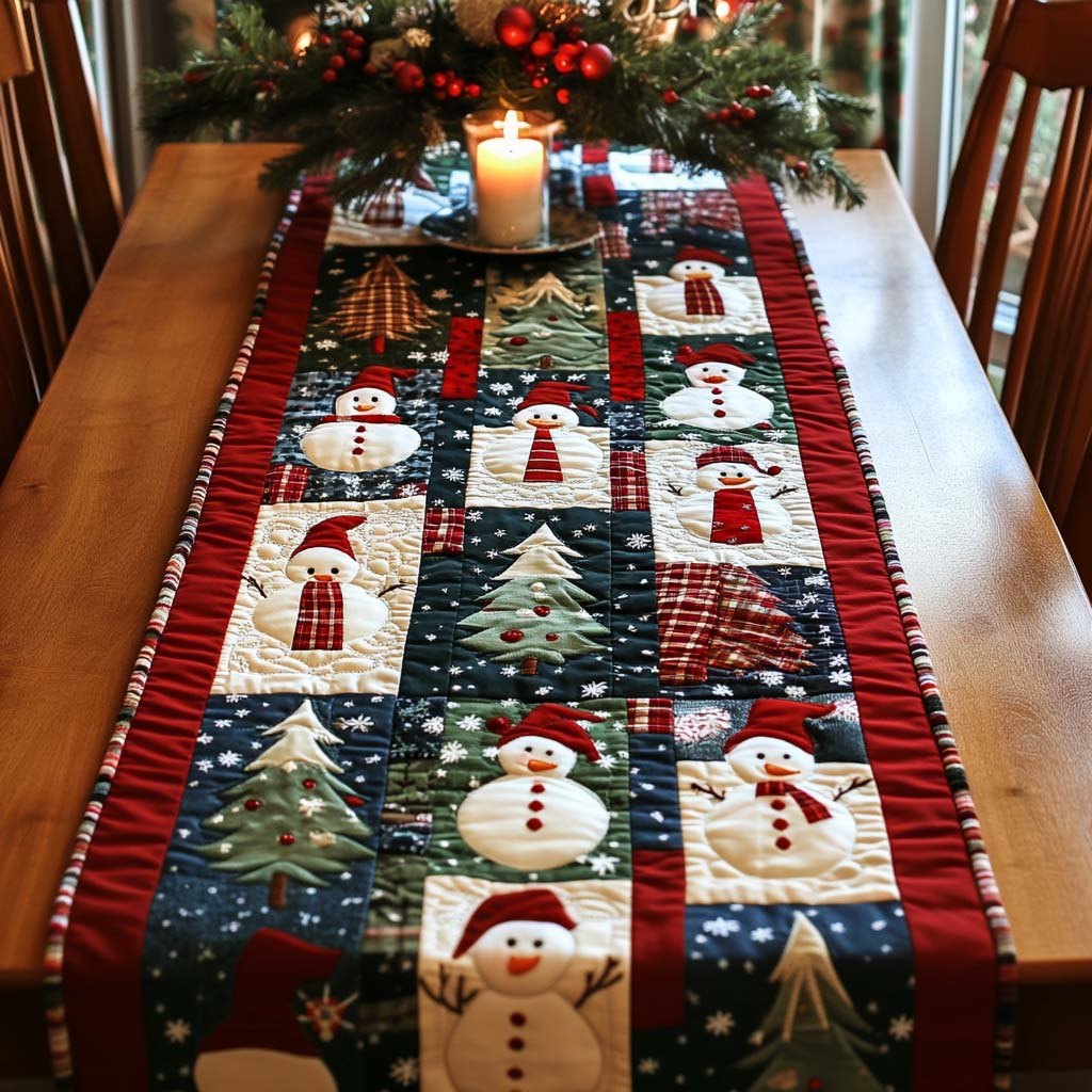 Snowmen and Trees Patchwork Blocks Table Runner