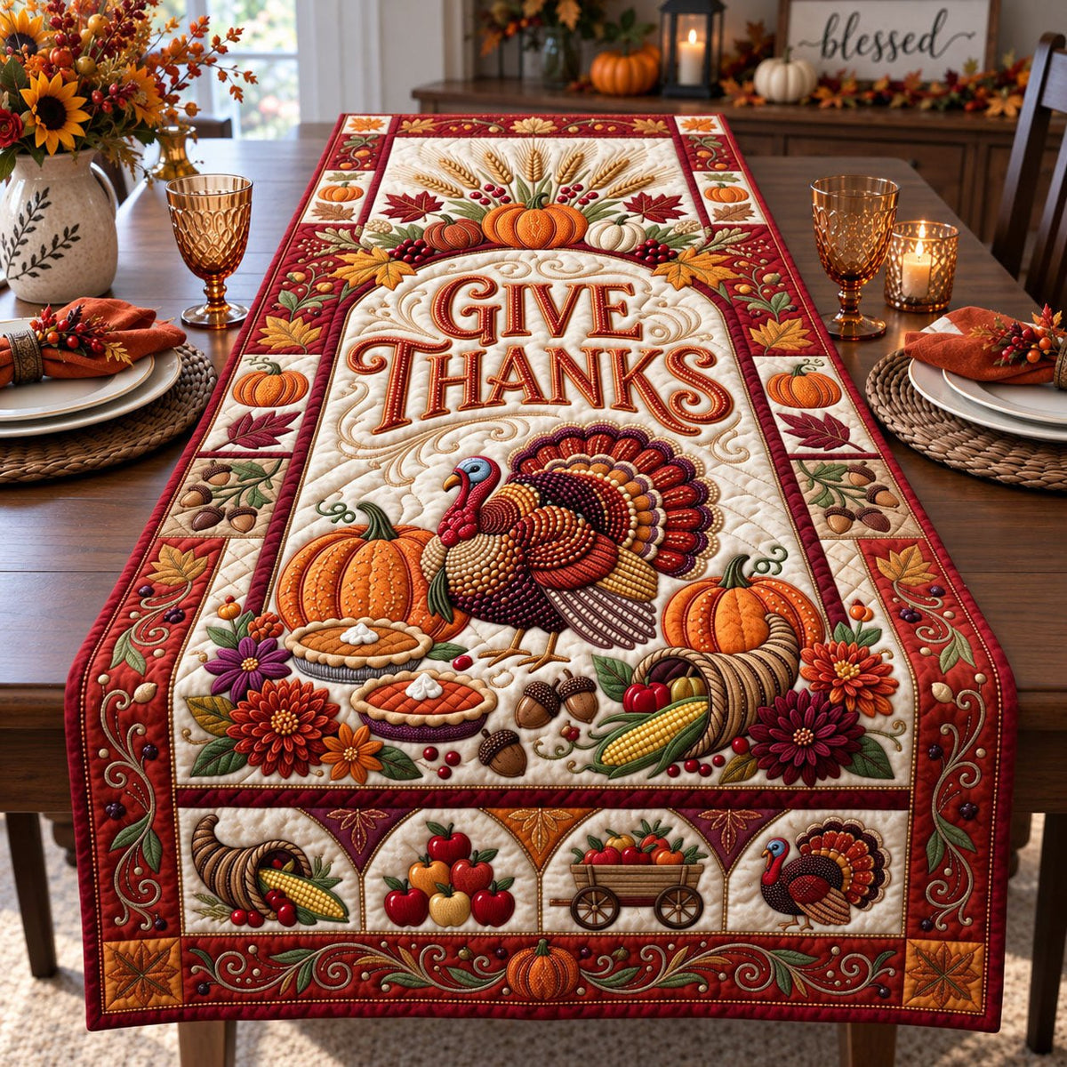 Give Thanks Turkey Table Runner