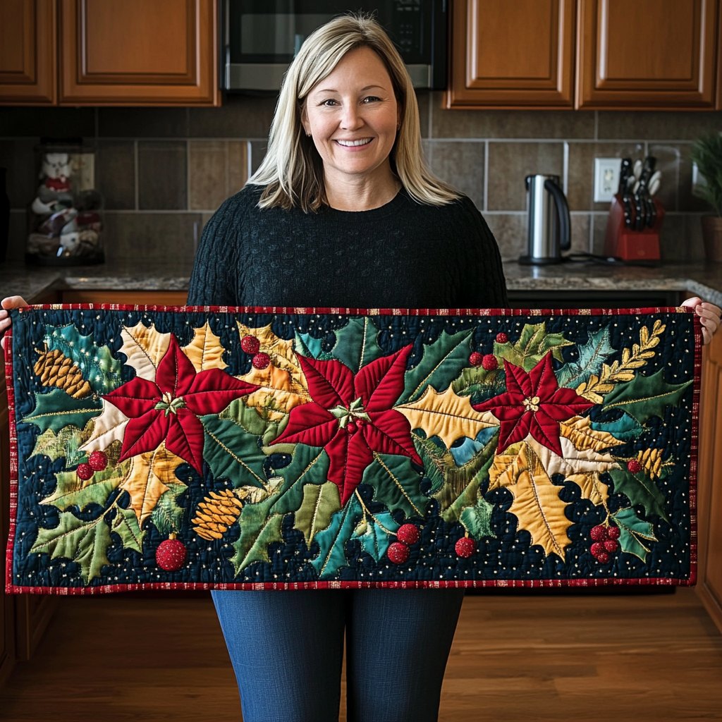 Glorious Poinsettia Blooms Table Runner