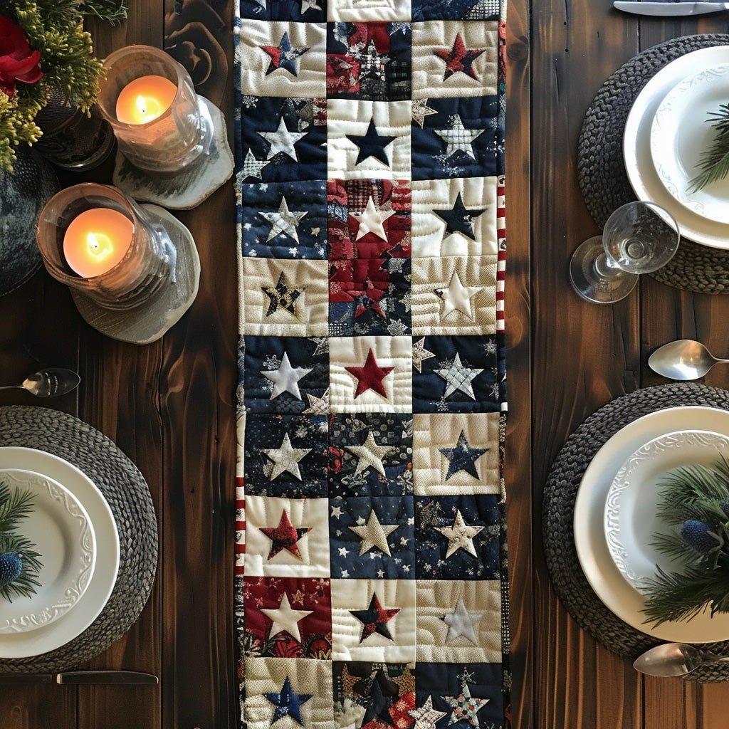 Patriotic Stars on Navy and Cream Table Runner