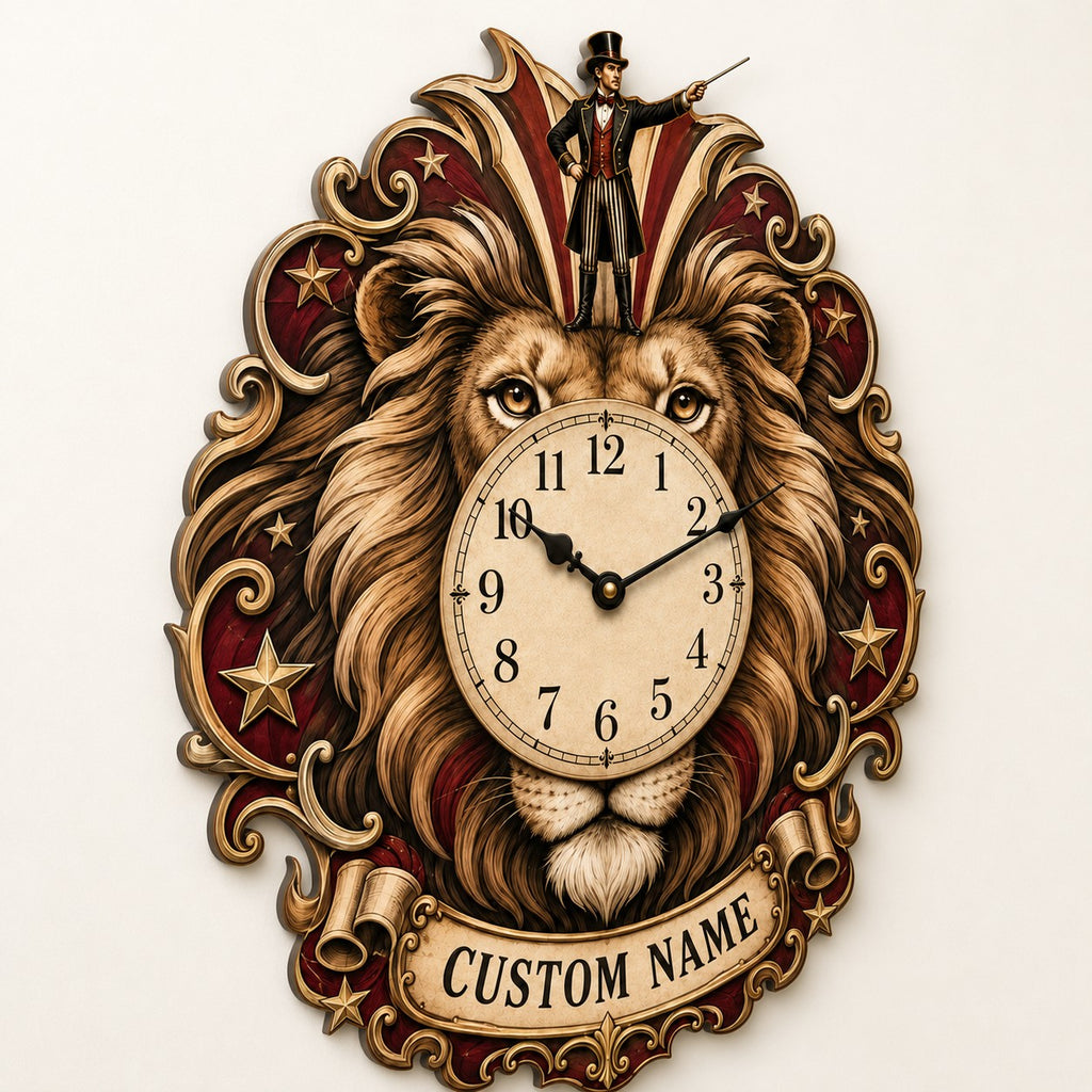 Vintage circus Custom Name Wall Clock — personalized with a custom name