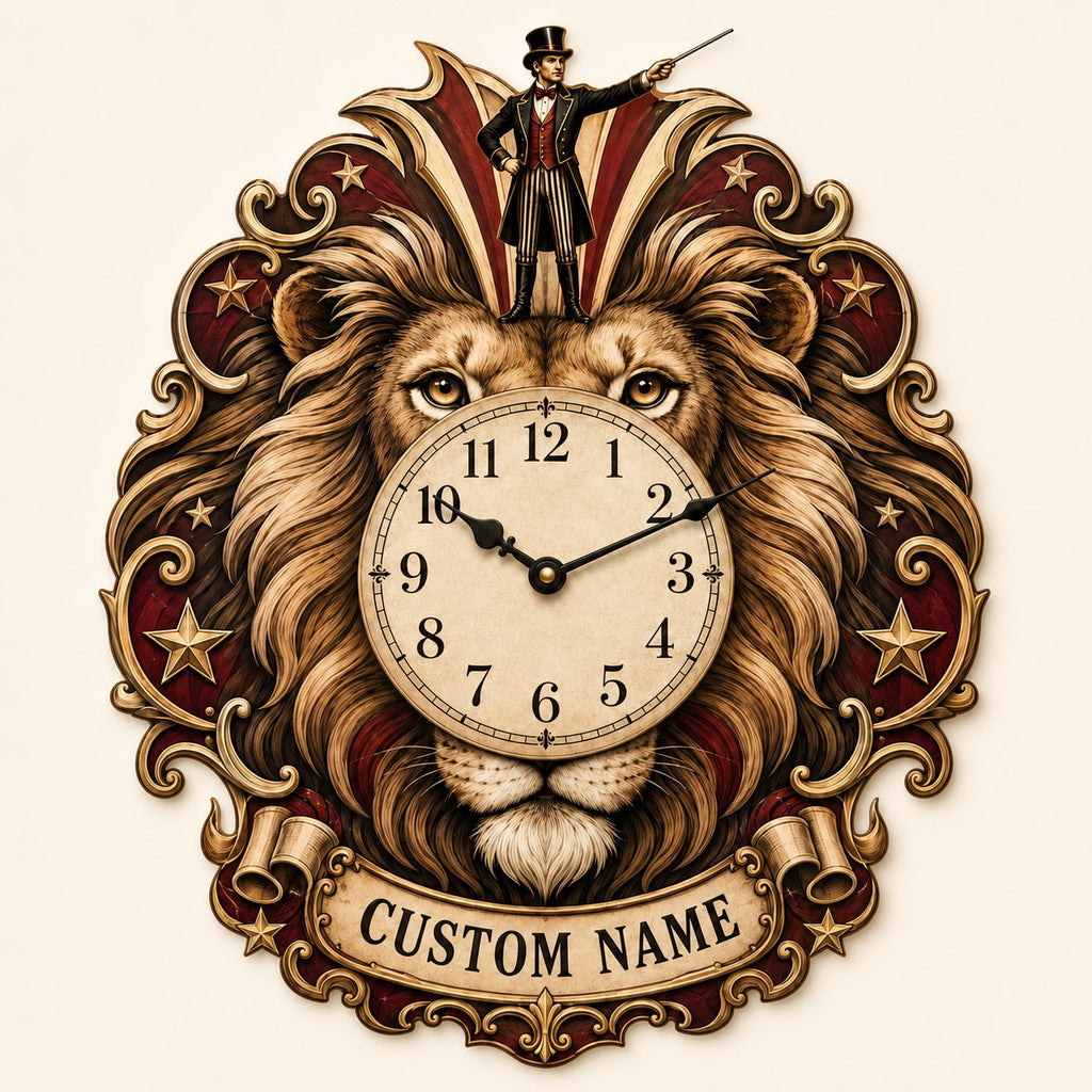 Vintage circus Custom Name Wall Clock — personalized with a custom name