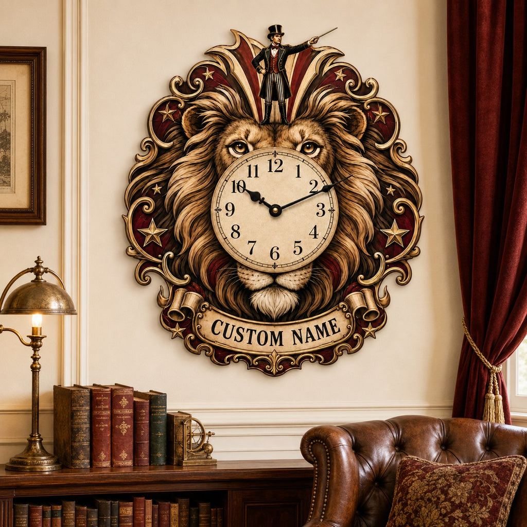 Vintage circus Custom Name Wall Clock — personalized with a custom name