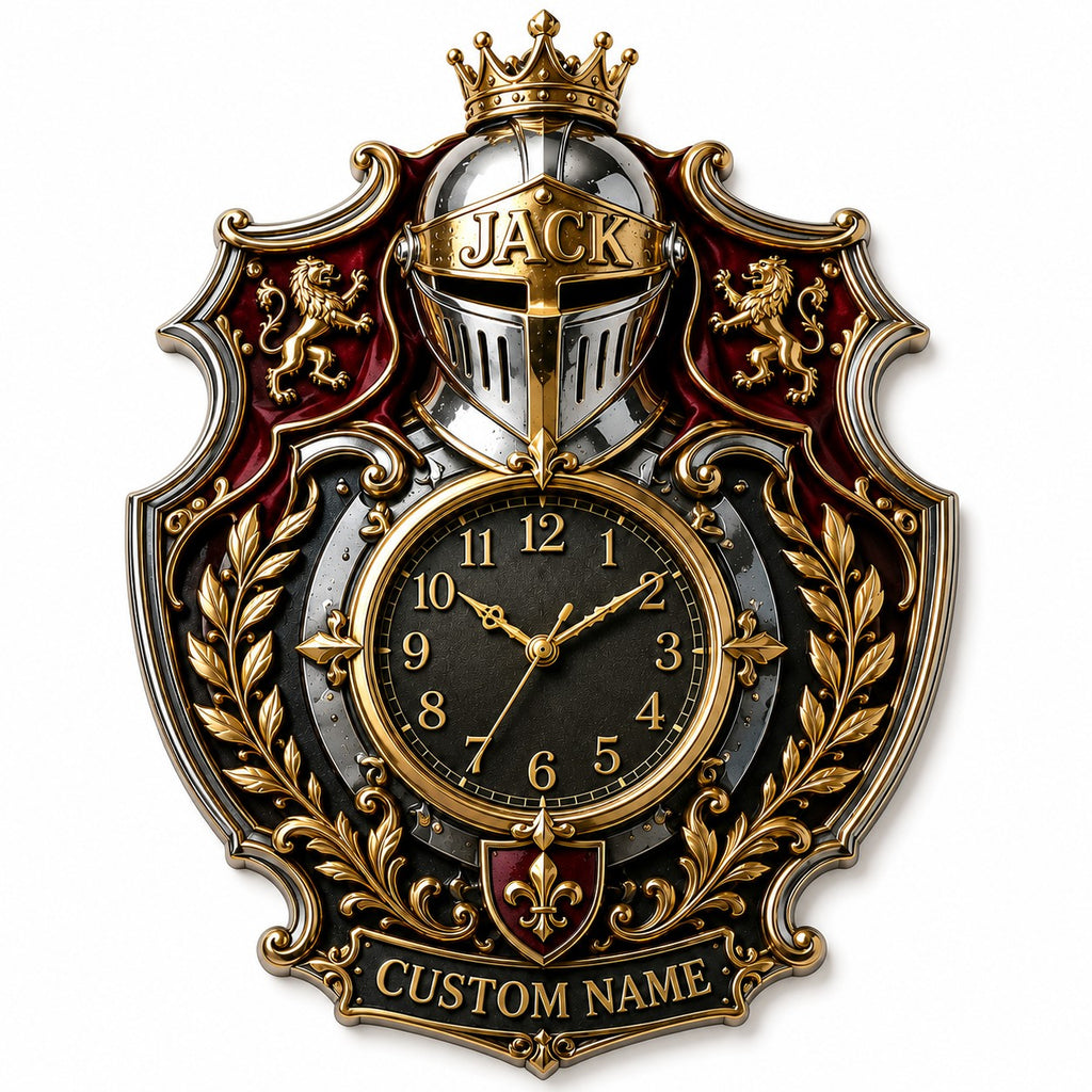 Royal Heraldry Custom Name Wall Clock — personalized with a custom name