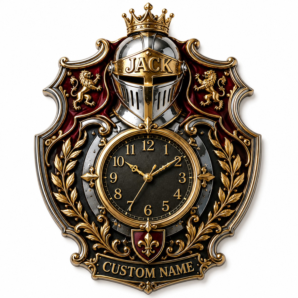 Royal Heraldry Custom Name Wall Clock — personalized with a custom name