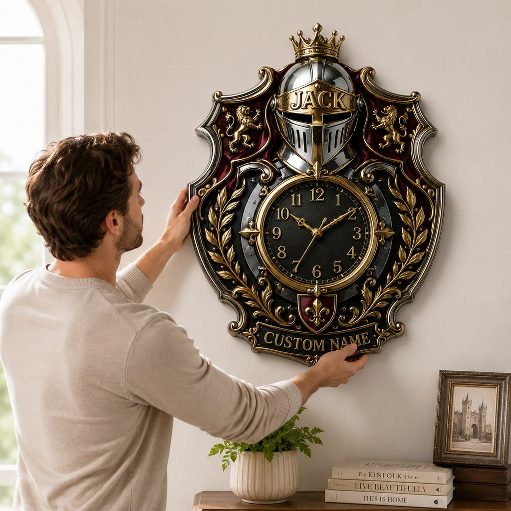 Royal Heraldry Custom Name Wall Clock — personalized with a custom name