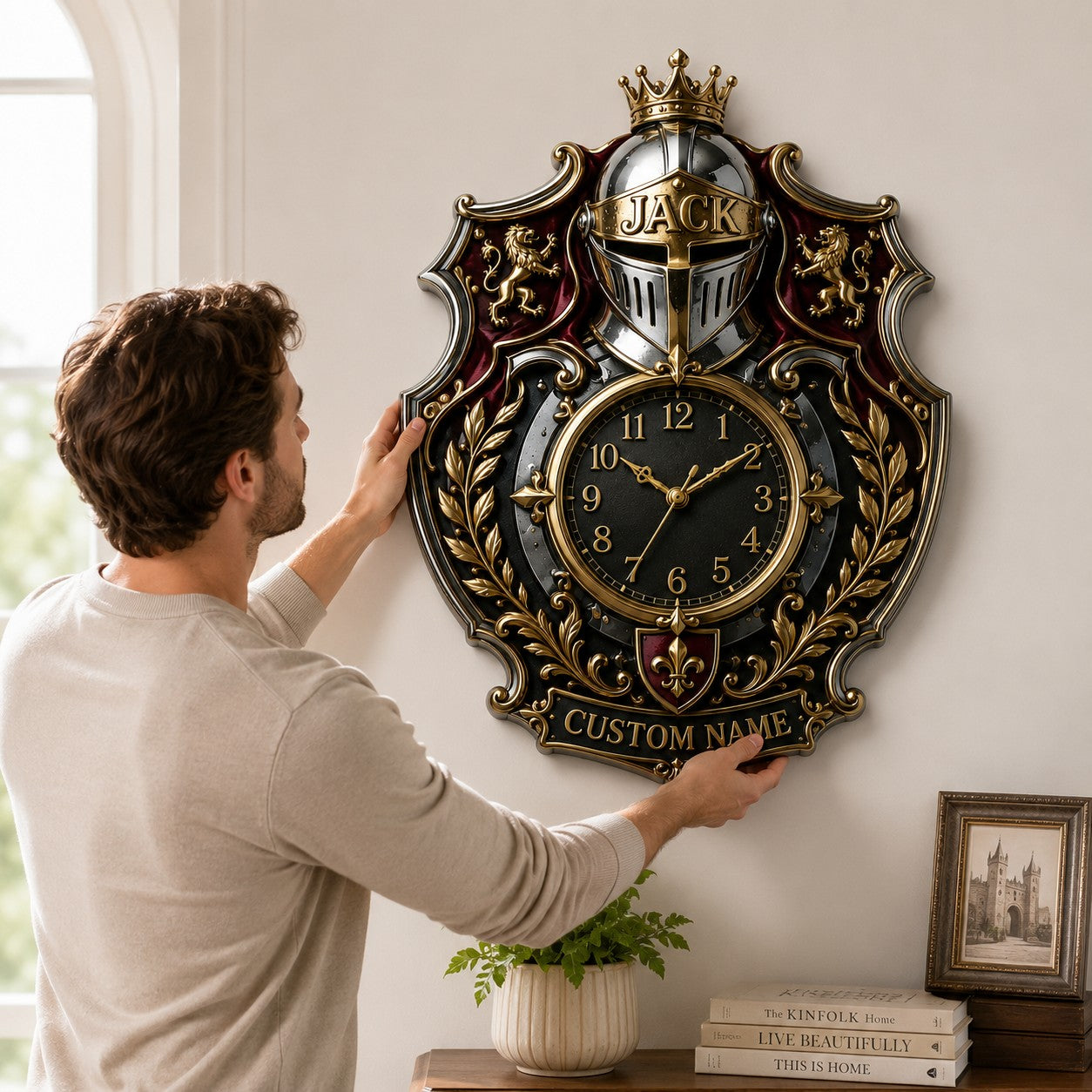 Royal Heraldry Custom Name Wall Clock — personalized with a custom name