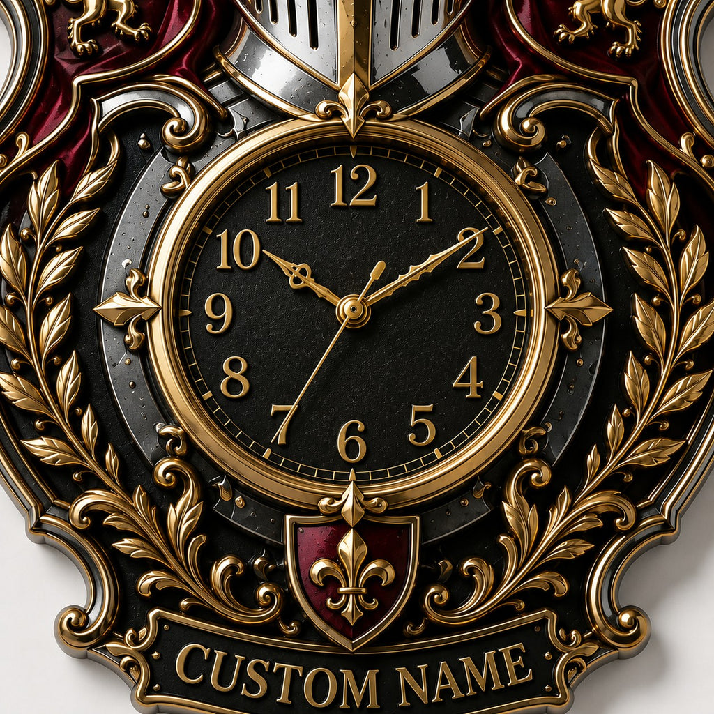 Royal Heraldry Custom Name Wall Clock — personalized with a custom name