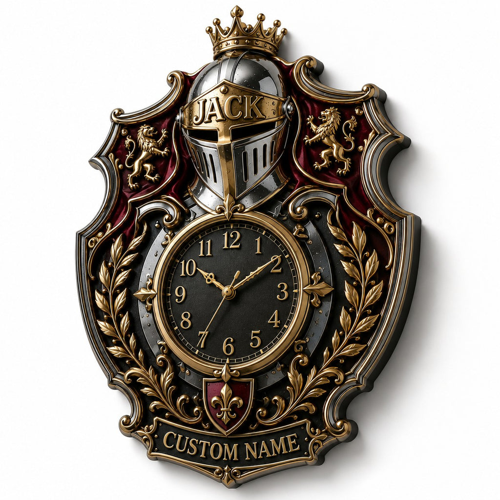 Royal Heraldry Custom Name Wall Clock — personalized with a custom name