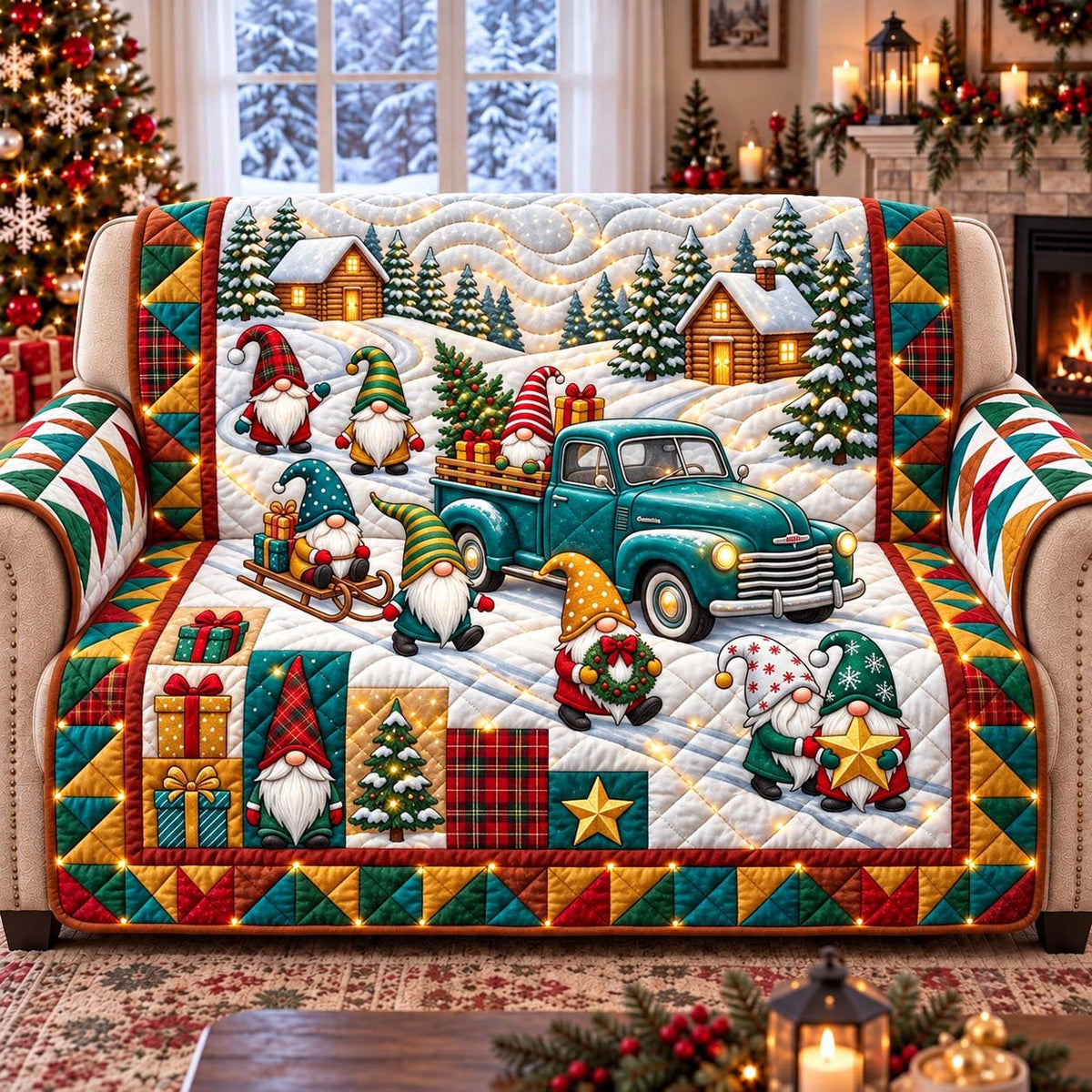 Gnome Christmas Delivery Sofa Cover