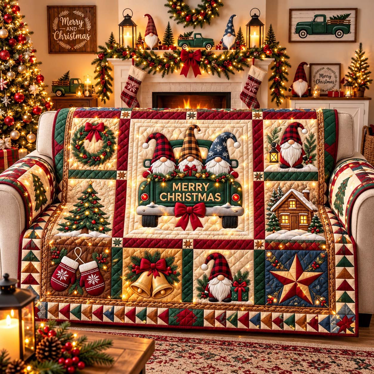 Gnome Christmas Sampler Sofa Cover