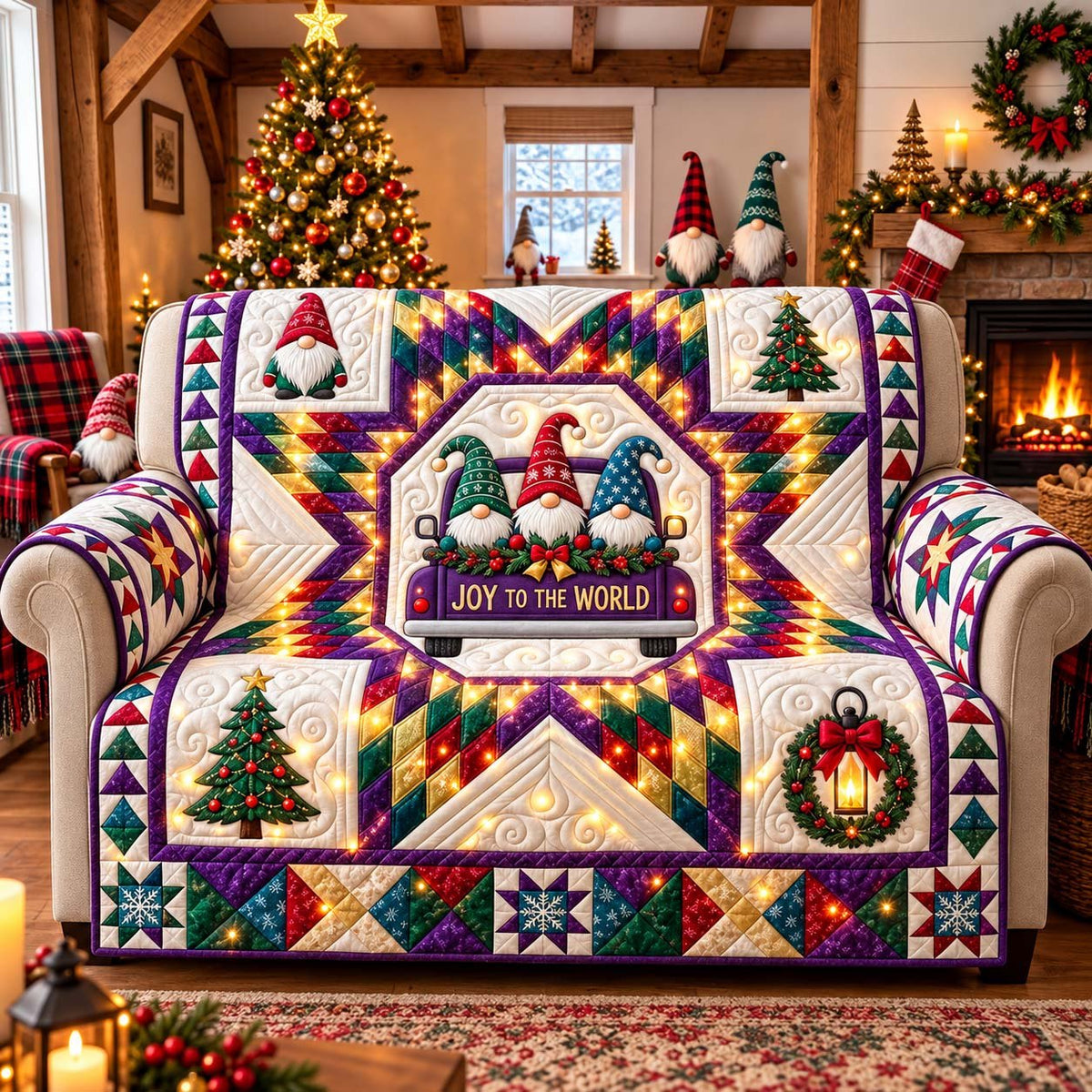 Gnome Christmas Starburst Sofa Cover