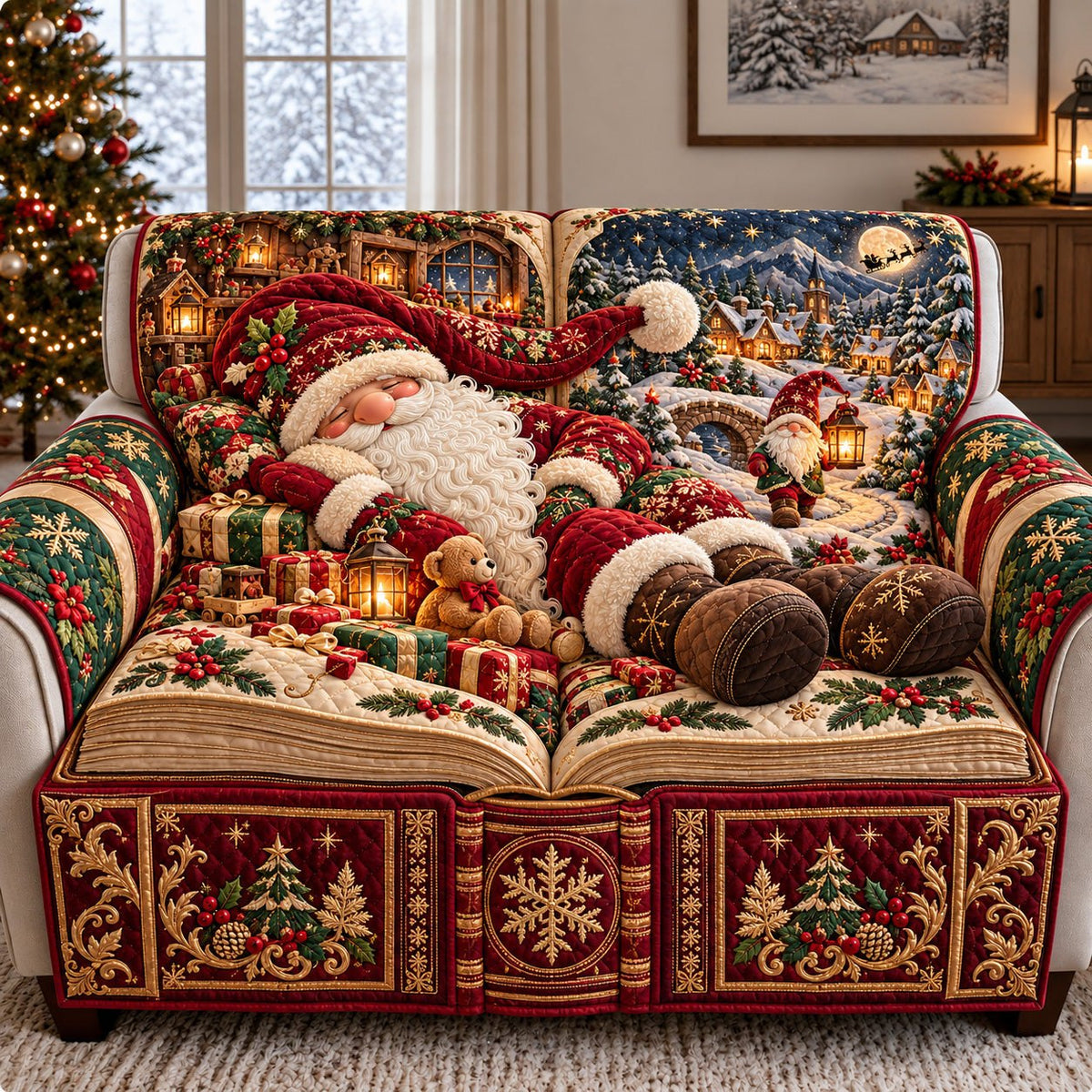 Gnome Christmas Storybook Sofa Cover