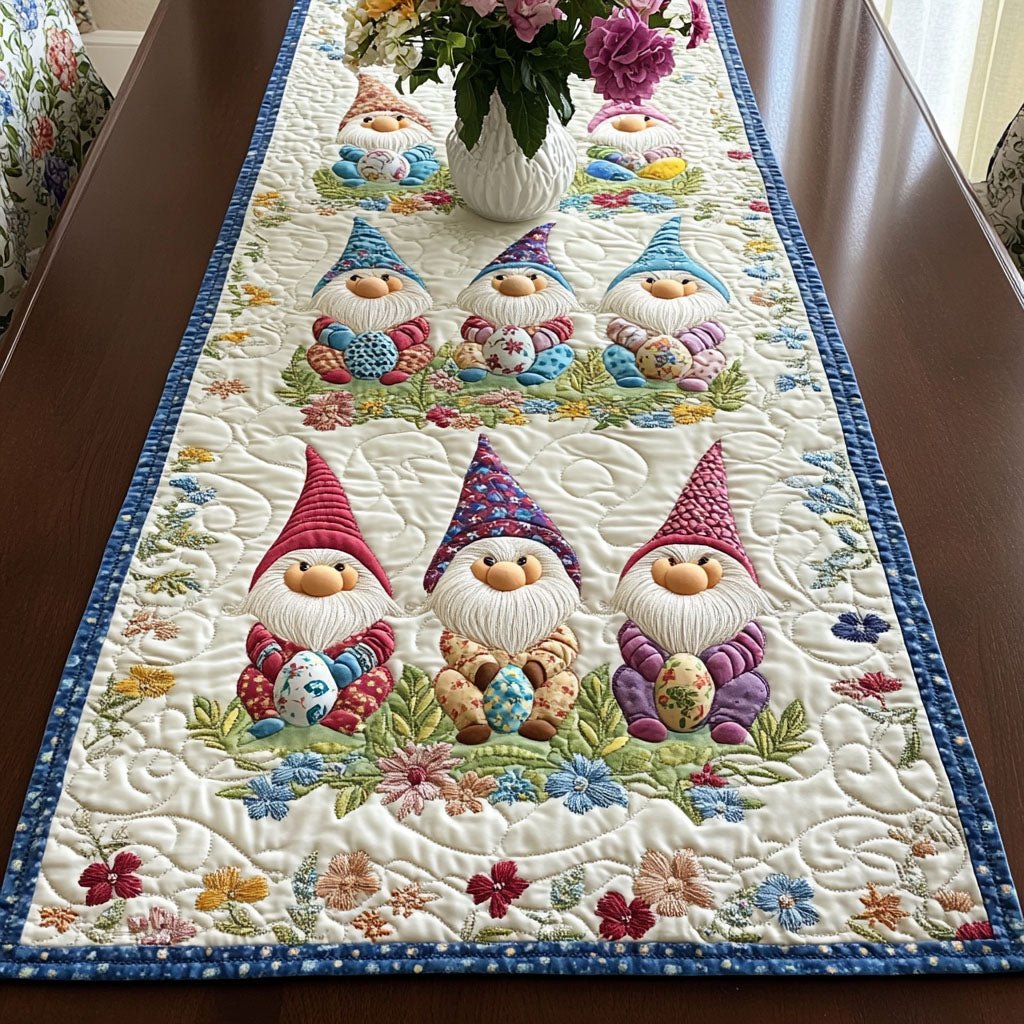 Three Gnomes with Pink Hats Table Runner