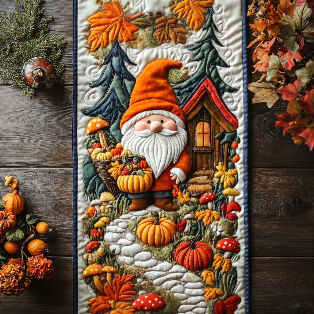 Gnome Pumpkin Patch Table Runner