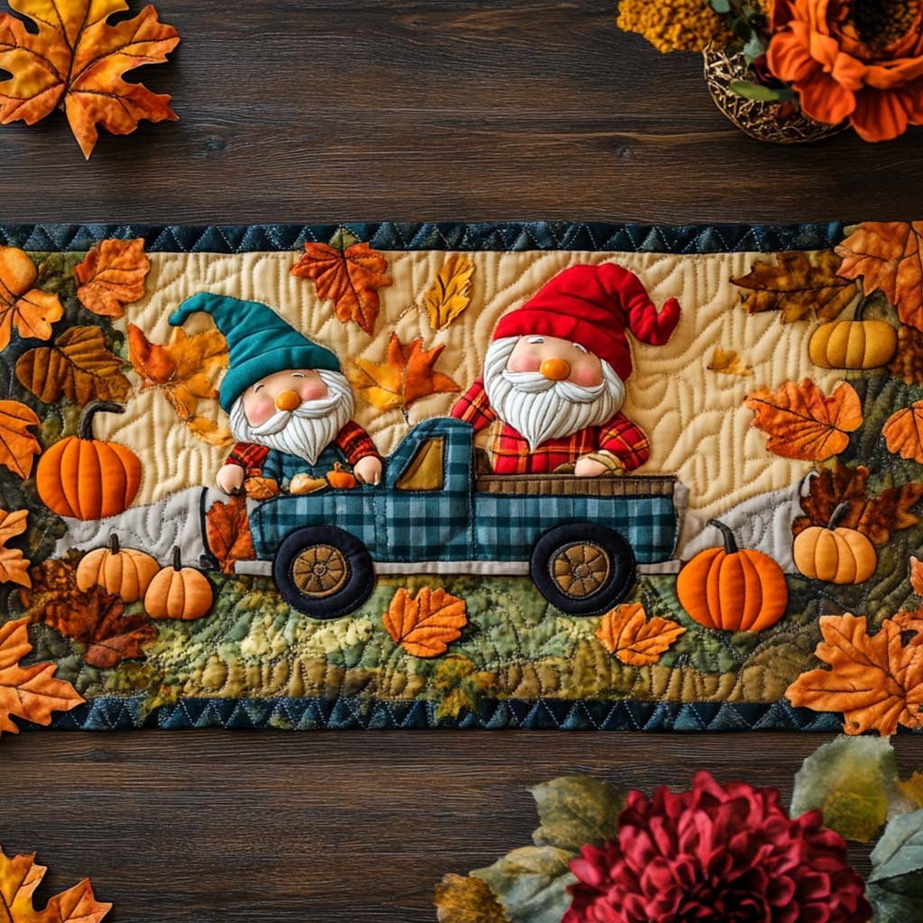 Gnome and Leaves Table Runner
