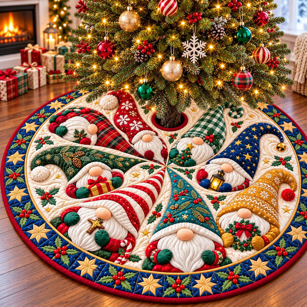 Gnomes Garden Party Christmas Tree Skirt